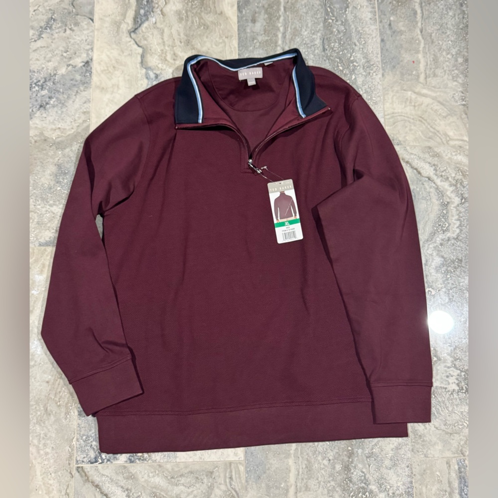 Ted Baker Men's Burgundy 1/4 Zip Sweater